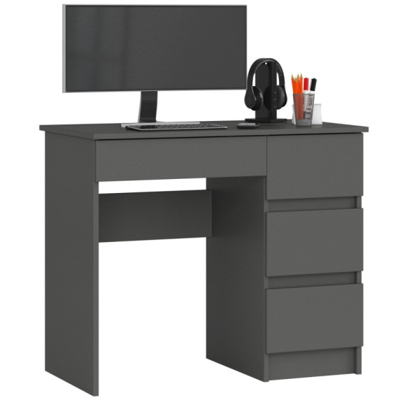 Písací stôl pravý so 4 zásuvkami 90 cm AKORD CLP A-7 - sivý