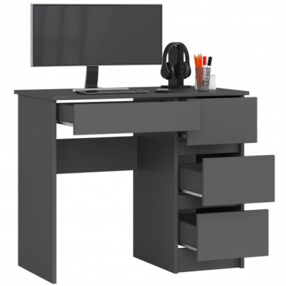 Písací stôl pravý so 4 zásuvkami 90 cm AKORD CLP A-7 - sivý