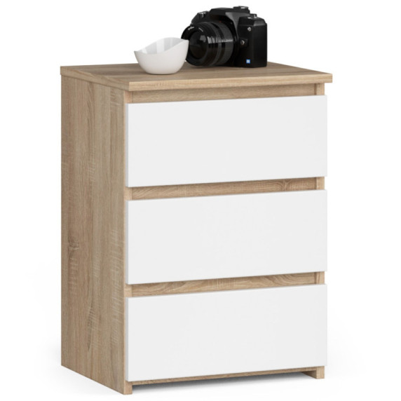 Komód 3 fiókos 40 x 57 x 35 cm AKORD CLP CL3/40 - sonoma tölgy/fehér