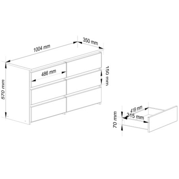 Komoda so 6 zásuvkami 100 x 57 x 35 cm AKORD CL100 - dub sonoma