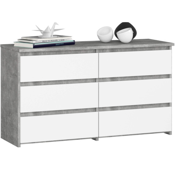 Komód 6 fiókos 100 x 57 x 35 cm AKORD CL100 - betonszürke/fehér