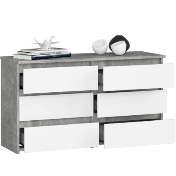 Komód 6 fiókos 100 x 57 x 35 cm AKORD CL100 - betonszürke/fehér