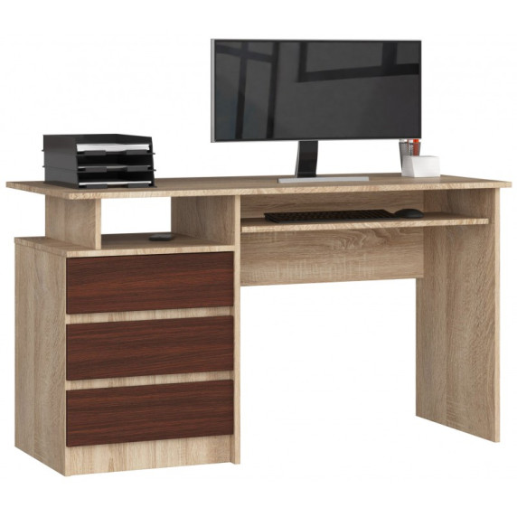 Birou cu 3 sertare și raft extensibil pentru tastatură - 135 cm AKORD CLP - stejar sonoma/wenge