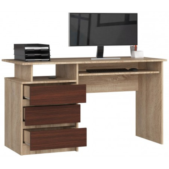 Birou cu 3 sertare și raft extensibil pentru tastatură - 135 cm AKORD CLP - stejar sonoma/wenge