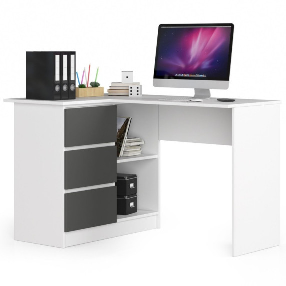 Sarok íróasztal balos 124,5 x 77 x 85 cm AKORD CLP B16 - fehér/szürke