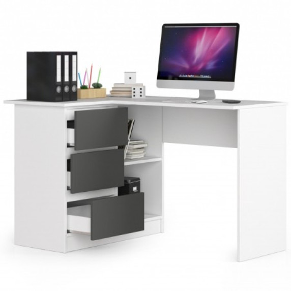 Sarok íróasztal balos 124,5 x 77 x 85 cm AKORD CLP B16 - fehér/szürke