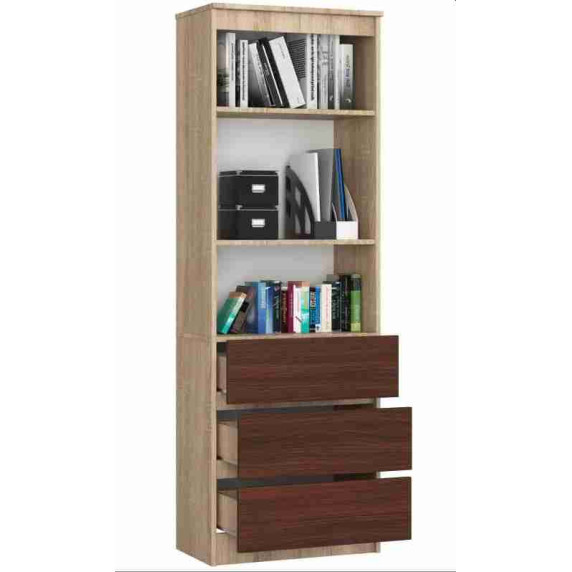 Dulap cu rafturi și 3 sertare AKORD R60 3SZ 2P CLP -Wenge/Sonoma