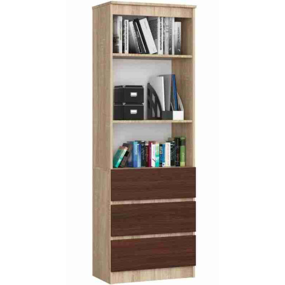 Dulap cu rafturi și 3 sertare AKORD R60 3SZ 2P CLP -Wenge/Sonoma