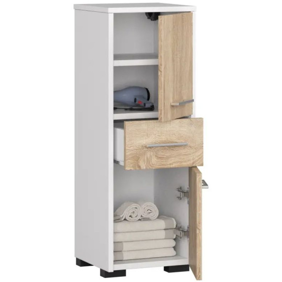 Dulap baie - 85 cm - alb/stejar sonoma - FIN