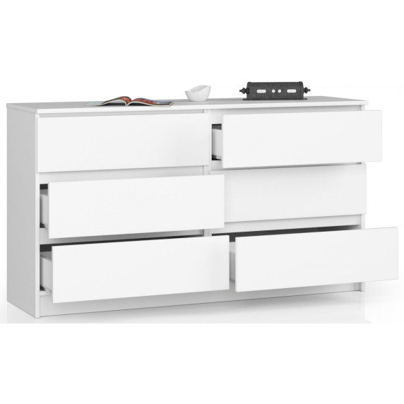 Comodă cu 6 sertare - 138x77x40 cm - Inlea4Home K138 6SZ CLP - alb