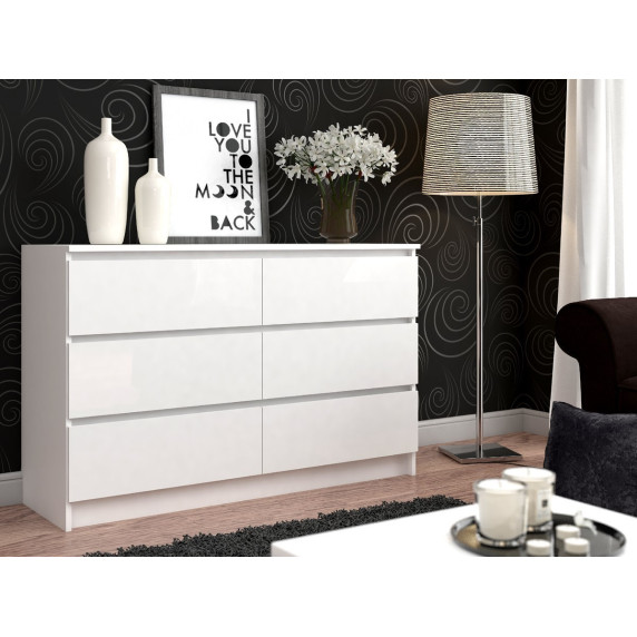 Comodă cu 6 sertare - 138x77x40 cm - Inlea4Home K138 6SZ CLP - alb