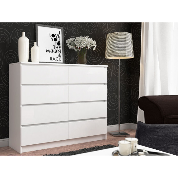 Komód 8 fiókos 138x99x40 cm Inlea4Home K138 8SZ CLP - fehér