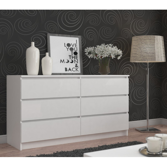 Komoda so 6 zásuvkami 160 x 77 x 40 cm Inlea4Home K160 6SZ CLP - biela