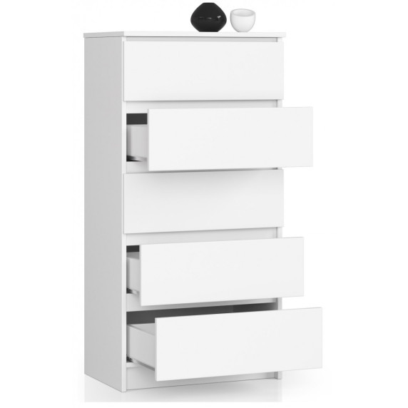 Comodă cu 5 sertare - 60x121x40 cm - Inlea4Home K60 5SZ CLP - alb