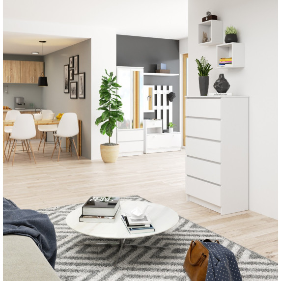 Comodă cu 5 sertare - 60x121x40 cm - Inlea4Home K60 5SZ CLP - alb