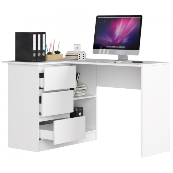 Rohový písací stôl ľavý 124,5 x 77 x 85 cm Inlea4Home B16 CLP LEWE - biela