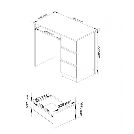 Birou cu sertare și suport tastatură - 90x77x50 cm A-6 CLP PRAWE - stejar Sonoma