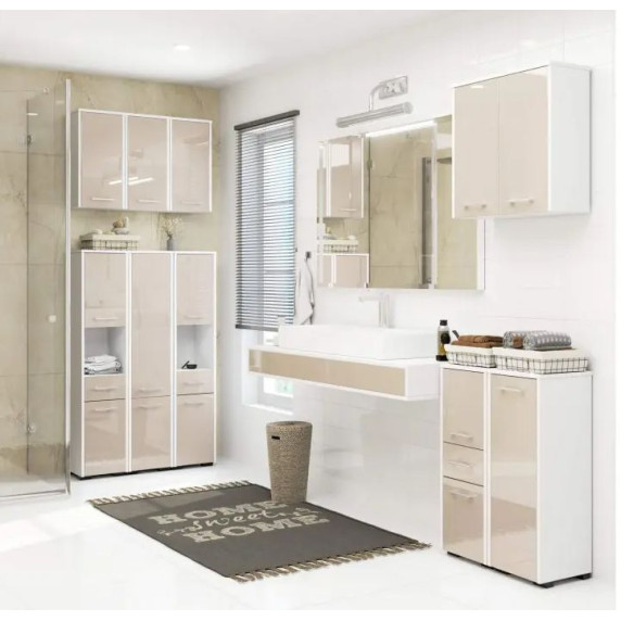 Dulap baie FIN 140 cm - alb/ capuccino lucios