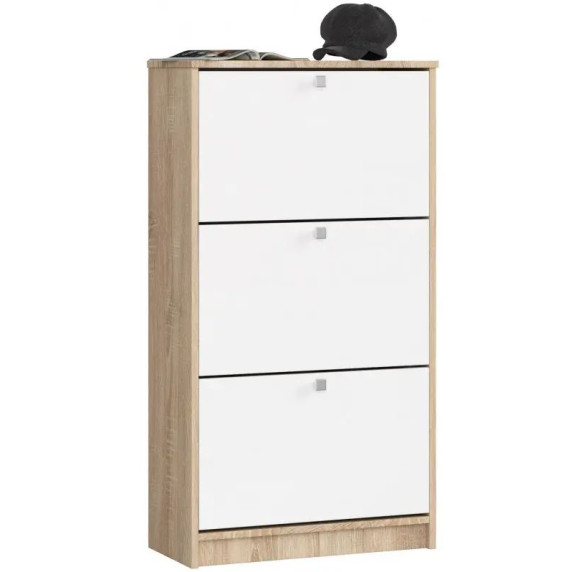 Cipősszekrény 3 tárolóval 60 x 113 x 28,5 cm - Fehér/Sonoma tölgy