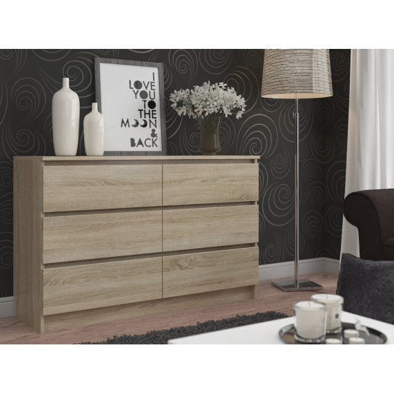 Comodă cu 6 sertare - 120x77x40 cm - Inlea4Home K120 6SZ CLP - stejar Sonoma