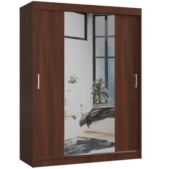 Šatníková skriňa s posuvnými dverami a zrkadlom 150 x 200 x 60 cm AKORD CLP - wenge