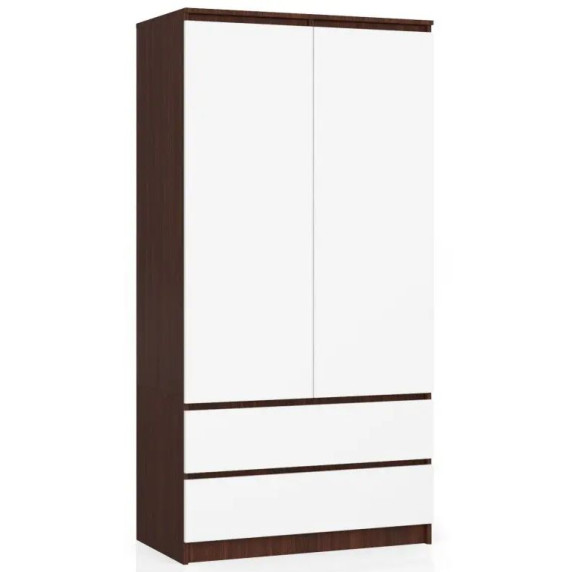Dulap cu 2 uși și 2 sertare - 90 cm - wenge/alb - AKORD