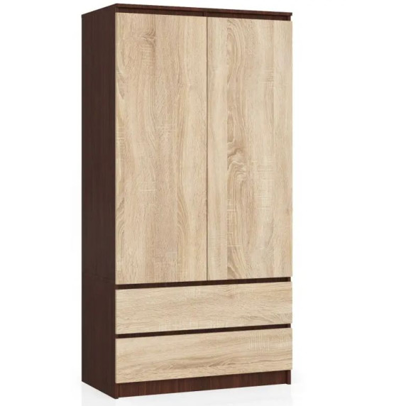 Kétajtós szekrény 2 fiókkal AKORD 90 cm  - Wenge/sonoma tölgy