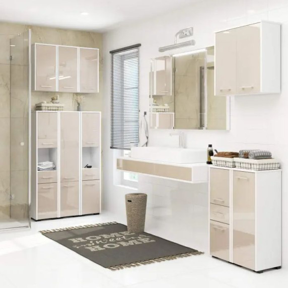 Dulap baie 140 cm - alb/capuccino lucios