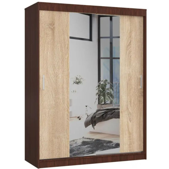 Dulap cu usă glisantă și oglindă - 150 cm - wenge/stejar sonoma