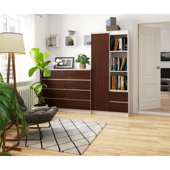 Policová skriňa s regálmi a zásuvkami AKORD R11 R80 1D 2SZ CLP - biela/wenge