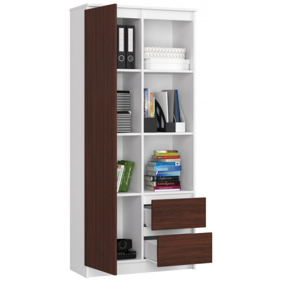 Policová skriňa s regálmi a zásuvkami AKORD R11 R80 1D 2SZ CLP - biela/wenge