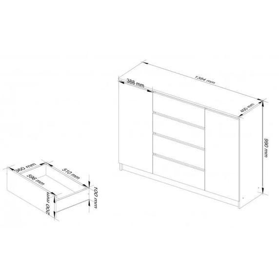 Comodă - 138x99x40 cm - Inlea4Home K138 2D 4SZ CLP - stejar Sonoma