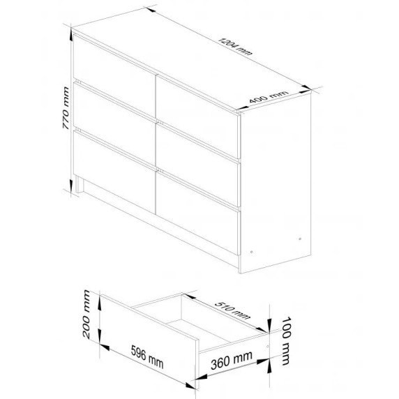 Comodă cu 6 sertare - 120x77x40 cm - Inlea4Home K120 6SZ CLP - stejar Sonoma