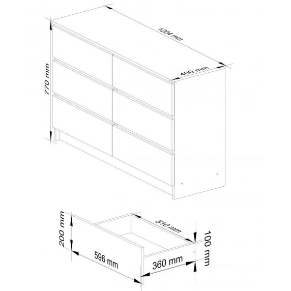 Comodă cu 6 sertare - 120x77x40 cm - Inlea4Home K120 6SZ CLP - alb
