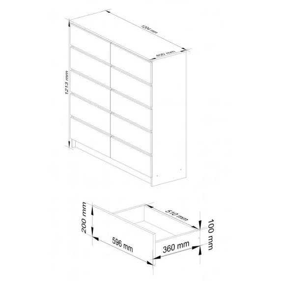 Komód 10 fiókos 120x121x40  K120 10SZ CLP - sonoma  tölgy