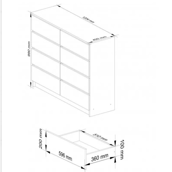 Komód 8 fiókos 120x99x40 cm Inlea4Home K120 8SZ CLP - fehér