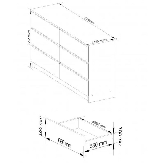 Comodă cu 6 sertare - 138x77x40 cm - Inlea4Home K138 6SZ CLP - alb
