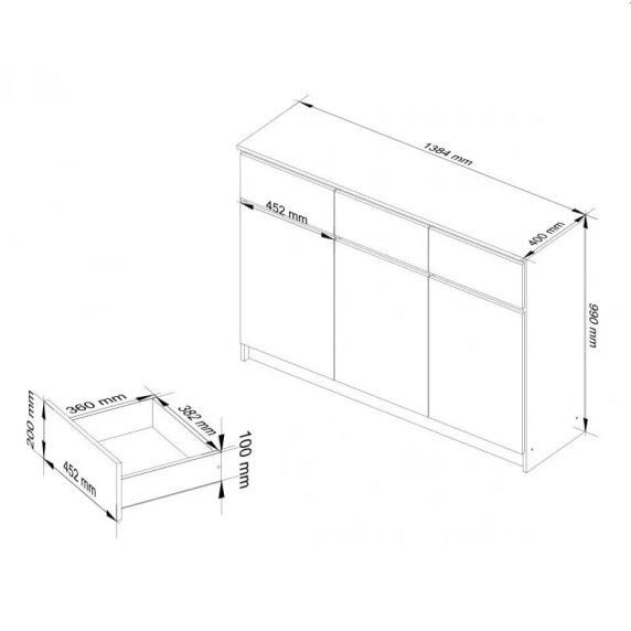 Komoda 3d3s 138 x 99 x 40 cm Inlea4Home K138 3D 3SZ CLP - biela