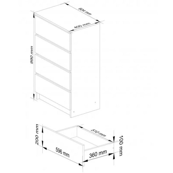 Komoda so 4 zásuvkami 60 x 99 x 40 cm Inlea4Home K60 4SZ CLP - biela
