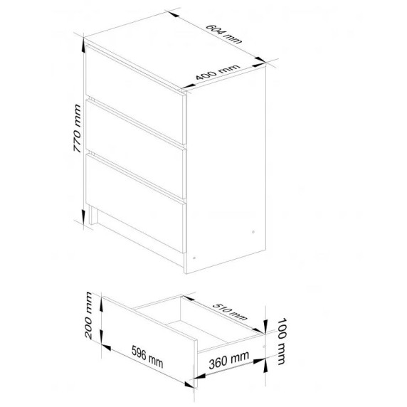 Comodă cu 3 sertare - 60x77x40 cm - Inlea4Home K60 3SZ CLP - alb