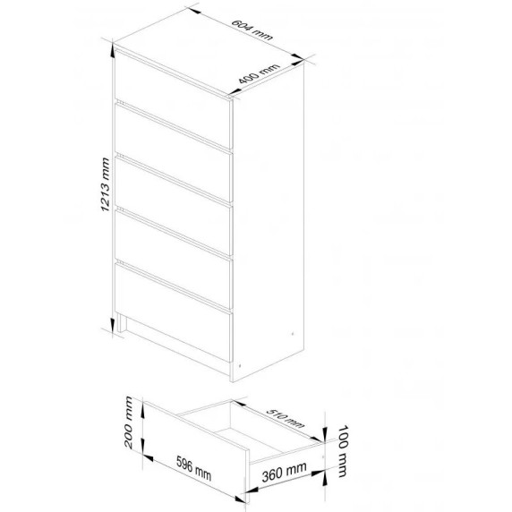 Comodă cu 5 sertare - 60x121x40 cm - Inlea4Home K60 5SZ CLP - alb
