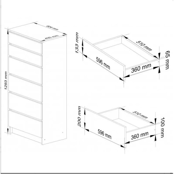 Comodă cu 6 sertare - 60x130x40 cm - Inlea4Home K60 6SZ CLP - alb