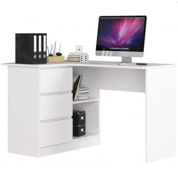 Rohový písací stôl ľavý 124,5 x 77 x 85 cm Inlea4Home B16 CLP LEWE - biela