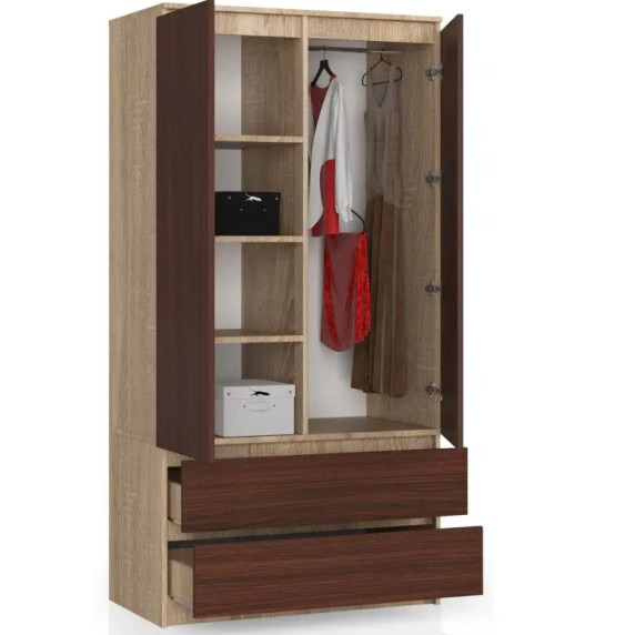 Dvojkrídlová skriňa s 2 zásuvkami 90 cm AKORD CLP - dub sonoma/wenge