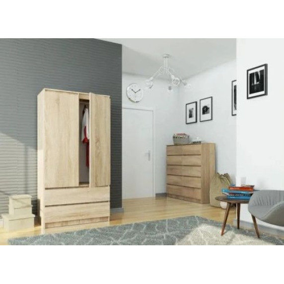 Dvojkrídlová skriňa s 2 zásuvkami 90 cm AKORD CLP - dub sonoma