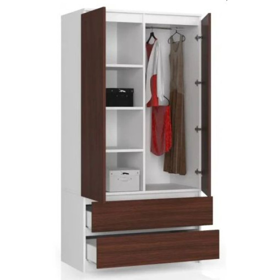 Dulap cu 2 uși și 2 sertare - 90 cm - alb/wenge - AKORD