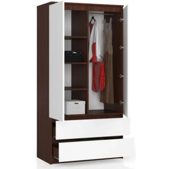Dulap cu 2 uși și 2 sertare - 90 cm - wenge/alb - AKORD
