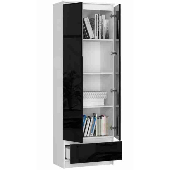 Dulap cu 1 sertar  AKORD R60 2D 1SZ CLP POLYSK - negru lucios