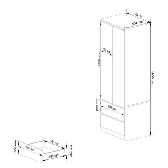 Dulap cu 2 sertare STAR S60 - alb/negru lucios 