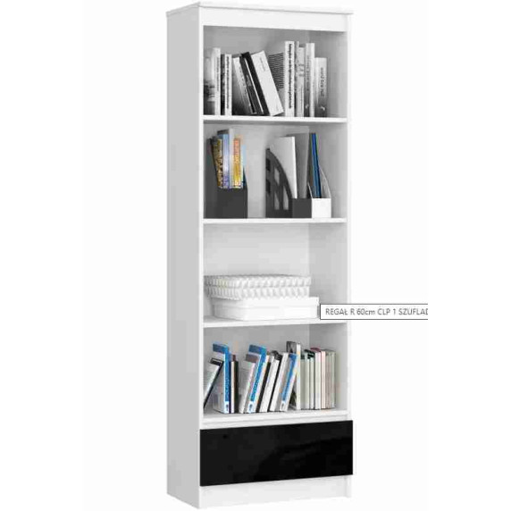 Dulap cu rafturi și 1 sertar - AKORD R60 1SZ 4P CLP POLYSK  - negru lucios